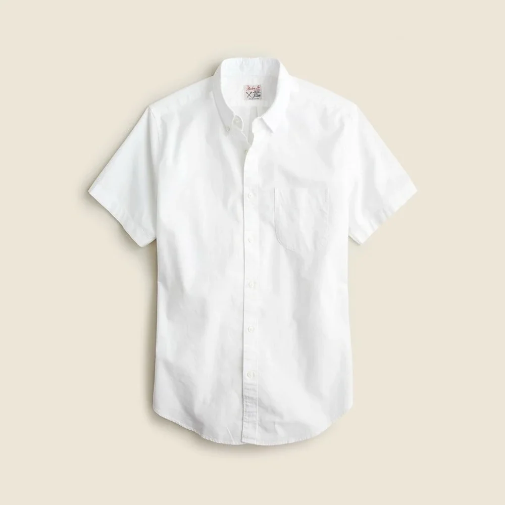 NWT!! Men's J. CREW Short Sleeve Broken-In Organic‎ Cotton Oxford Shirt White S